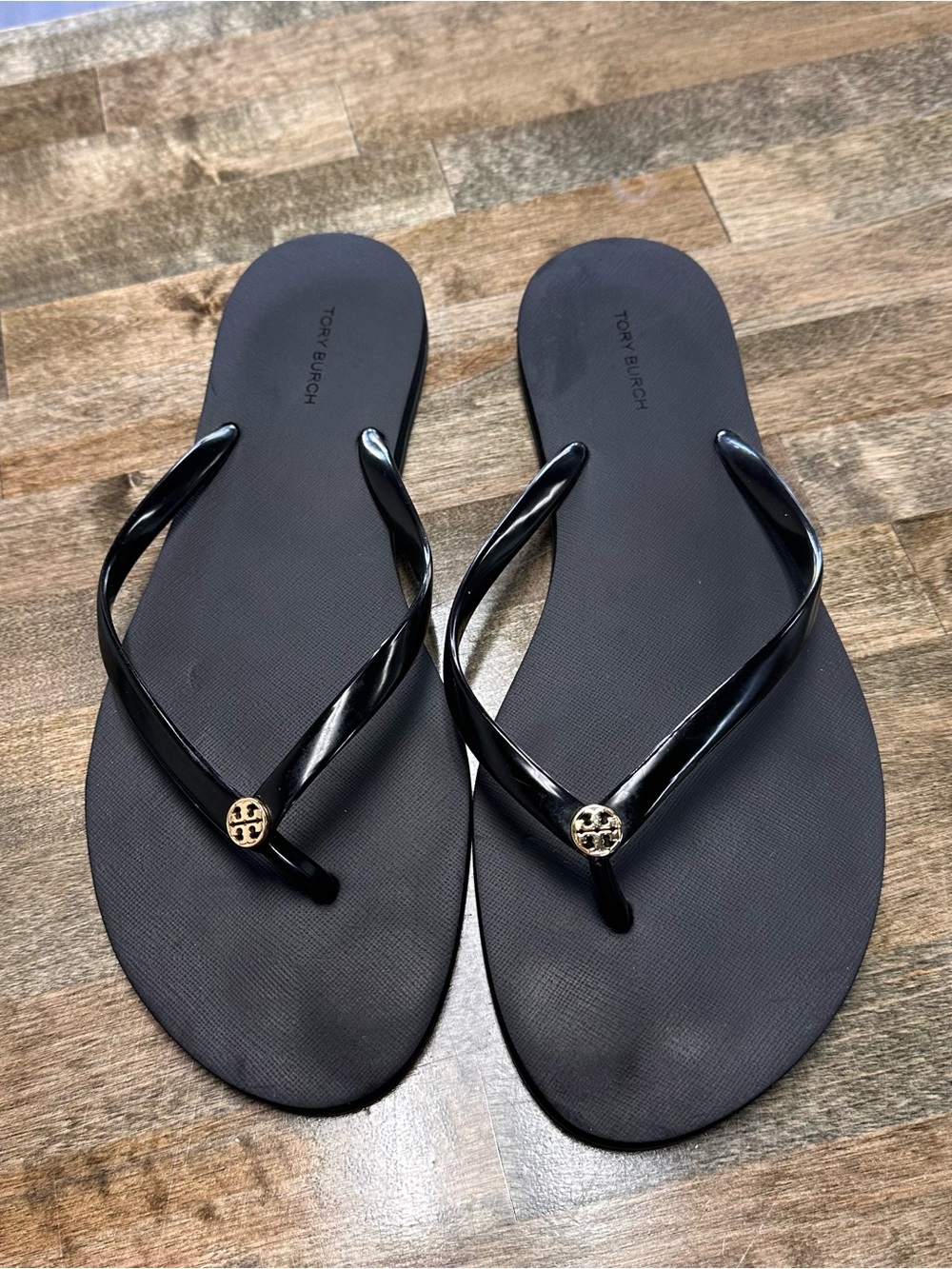 Tory Burch Black Chelsea Rubber Logo Flip Flop Sandals